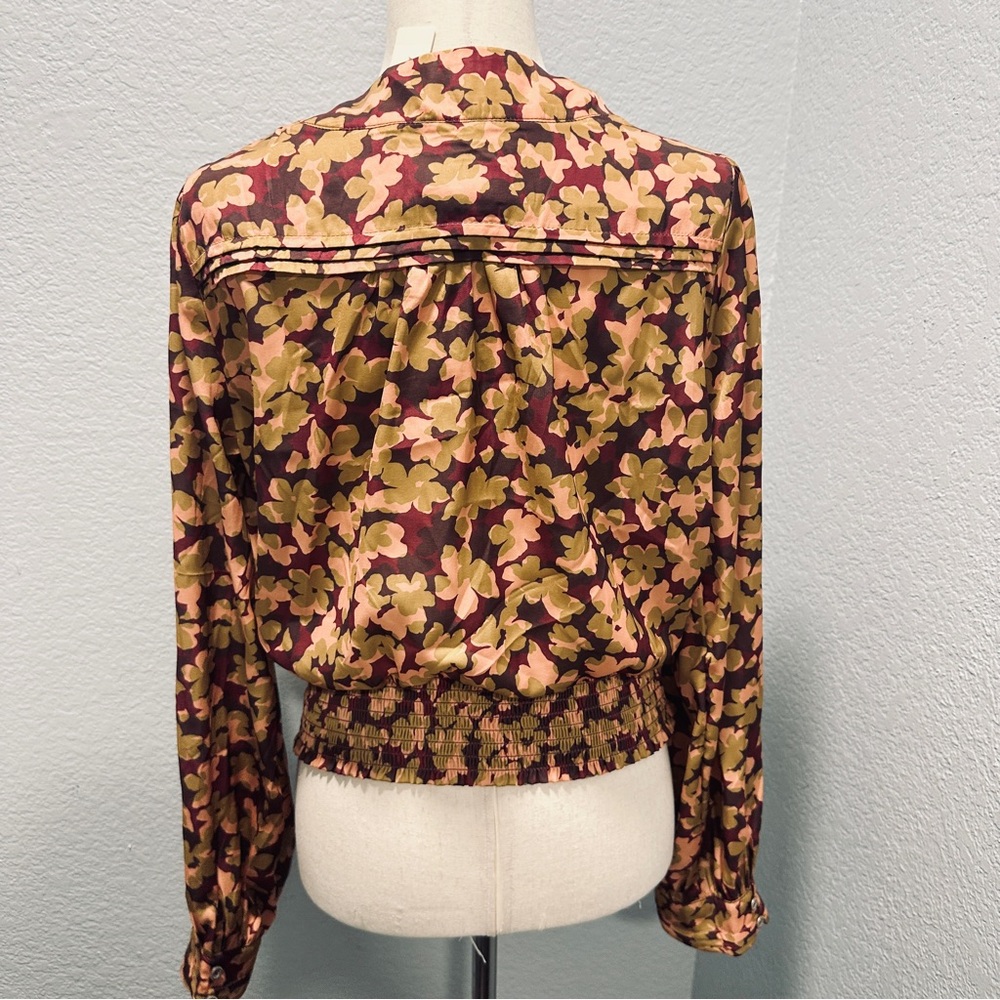 Anthropologie Floral Wrap Blouse NWT Large Brown Boho Romantic Top Silky - Picture 7 of 11